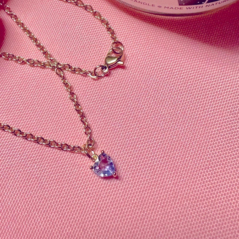 Handmade stainless steel blue cubic zirconia chain and heart